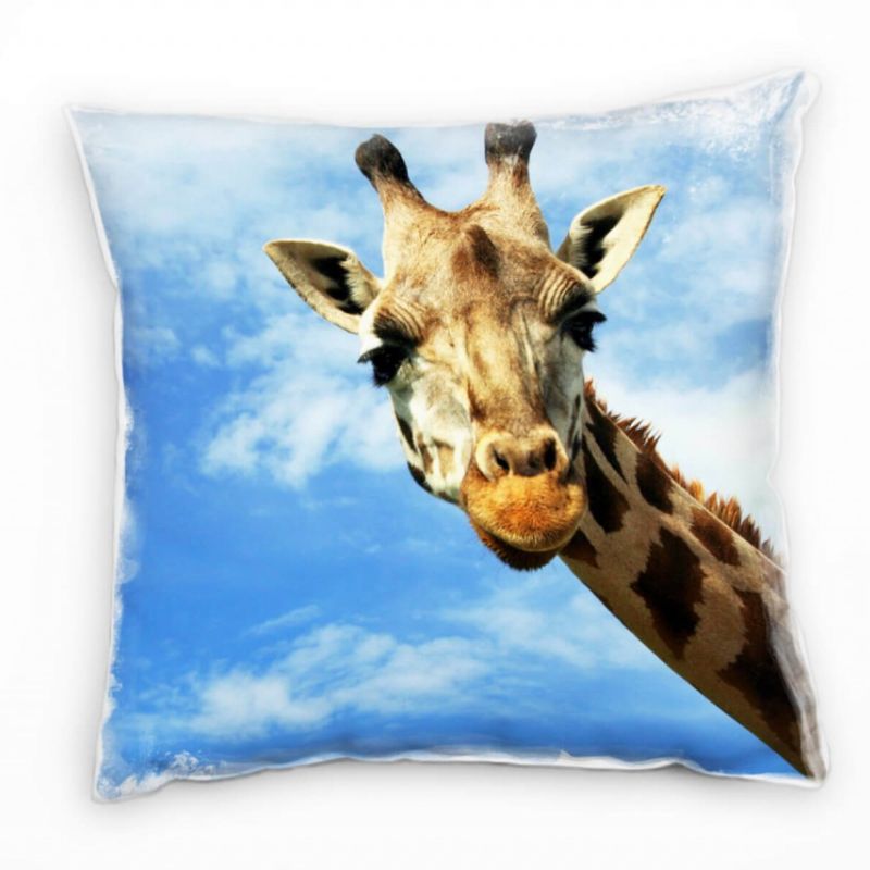 Tiere, blau, braun, Giraffe, Detailaufnahme Kopf, Afrika Deko Kissen 40x40cm für Couch Sofa Lounge Z