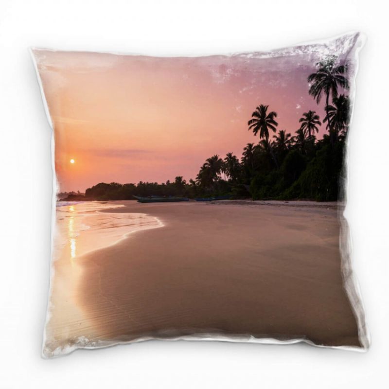 Strand und Meer, Sonnenuntergang, Palmen, orange Deko Kissen 40x40cm für Couch Sofa Lounge Zierkisse