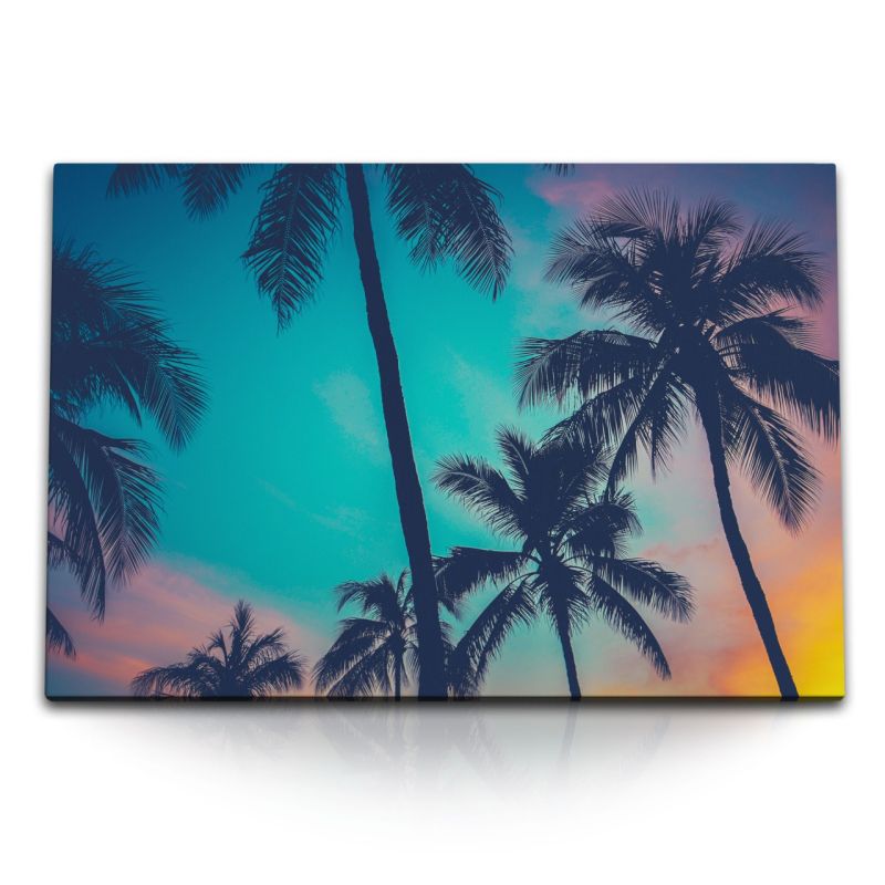 120x80cm Wandbild auf Leinwand Palmen Südsee Sonnenuntergang Himmel Süden