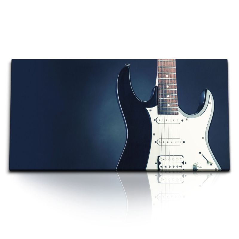 Kunstdruck Bilder 120x60cm E–Gitarre Gitarre Fotokunst Blau Dunkelblau Rock