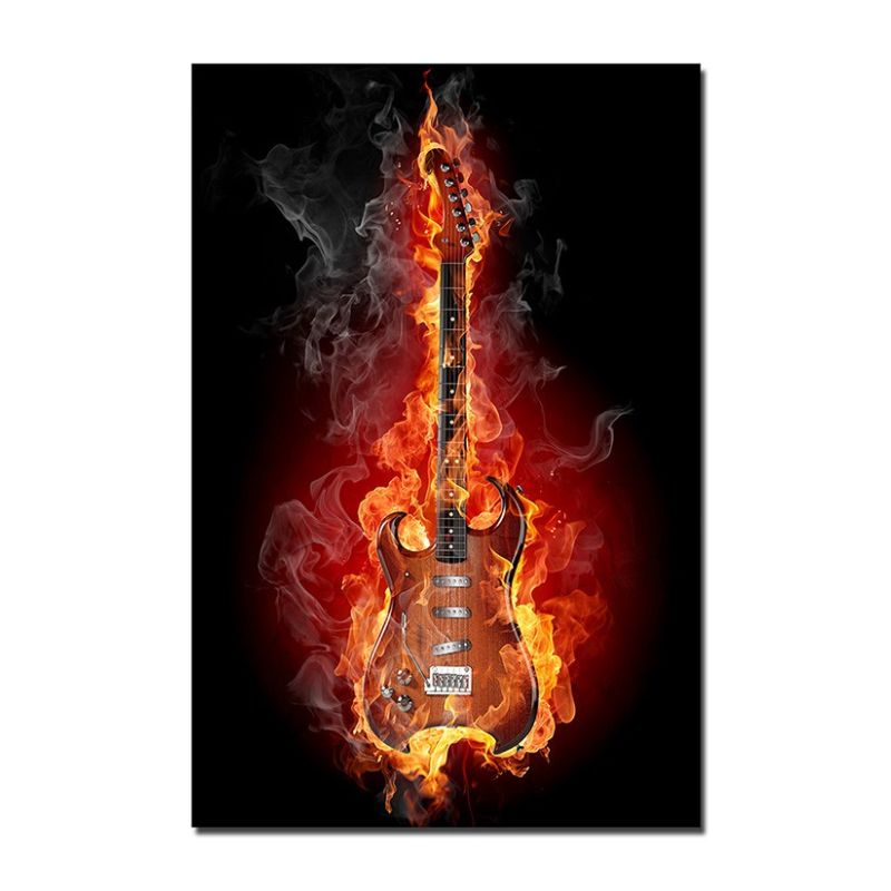 120x60cm Gitarre Feuer Rauch Rock Musik