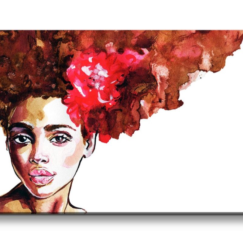 Leinwandbild 120x60cm Afrikanische Frau Porträt Kunstvoll Rot Schön Feminin