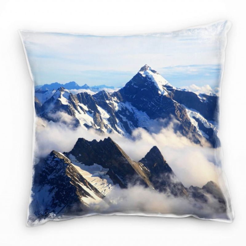 Landschaft, blau, grau, Bergkette, Wolken Deko Kissen 40x40cm für Couch Sofa Lounge Zierkissen