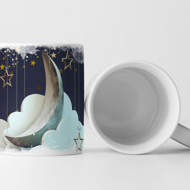 Tasse Geschenk Künstlerische Fotografie – Mond mit goldenen Sternen und Wolken