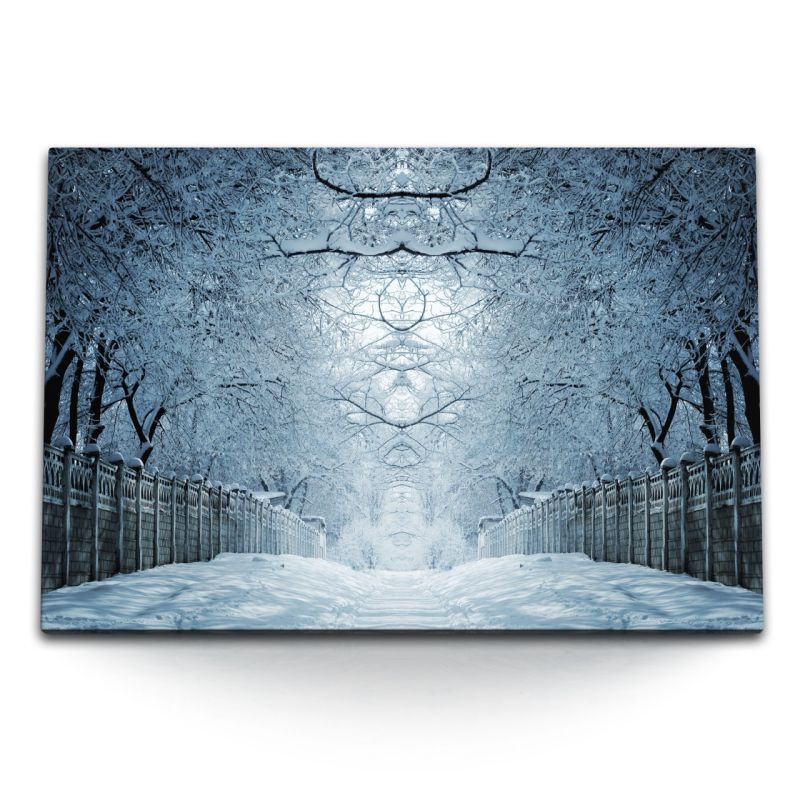 120x80cm Wandbild auf Leinwand Baumallee im Winter Schnee Bäume Weg