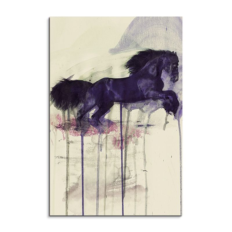 Black Horse 90x60cm  Aquarell Art Leinwandbild