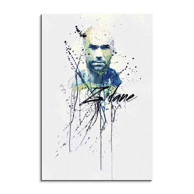 Zinedine Zidane 90x60cm Keilrahmenbild Kunstbild  Aquarell Art Wandbild auf Leinwand fertig gerahmt