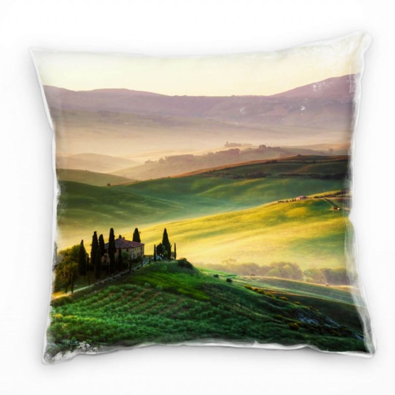 Natur, Landschaften, grün, gelb, Berge, Tuscany Deko Kissen 40x40cm für Couch Sofa Lounge Zierkissen