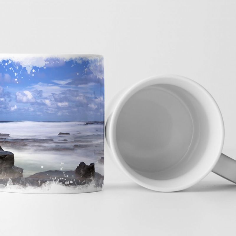 Tasse Geschenk Landschaftsfotografie – Ruhiger Strand bei Nebel und Sonne