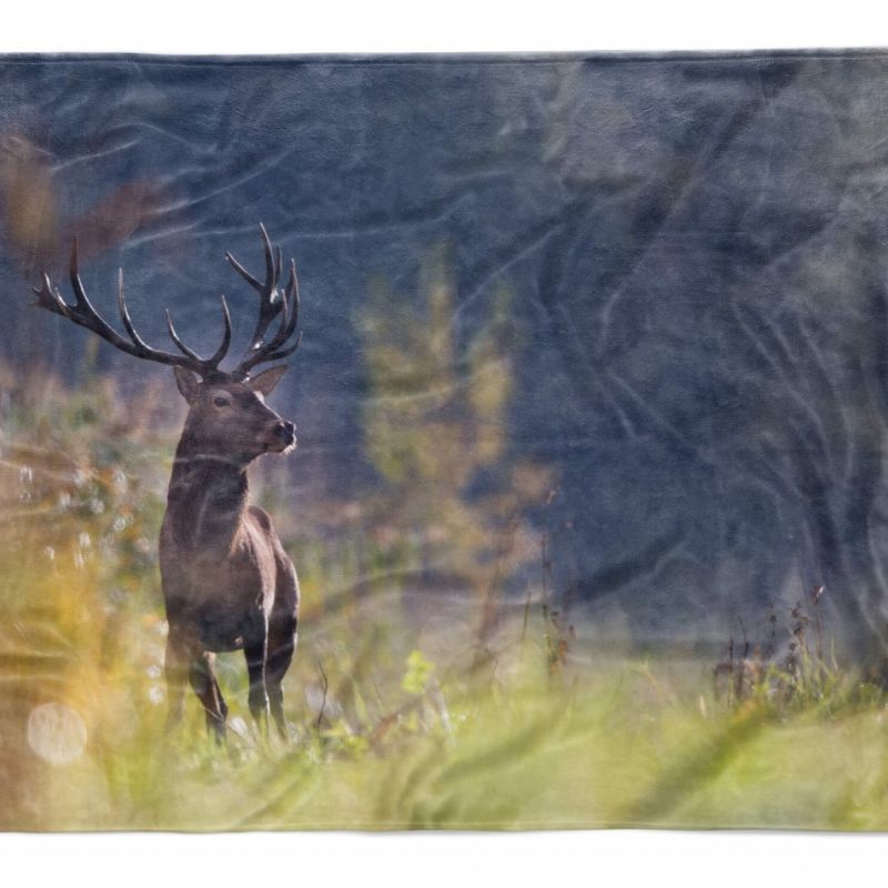 Handtuch Strandhandtuch Saunatuch Kuscheldecke  mit Tiermotiv Hirsch Natur Gewei