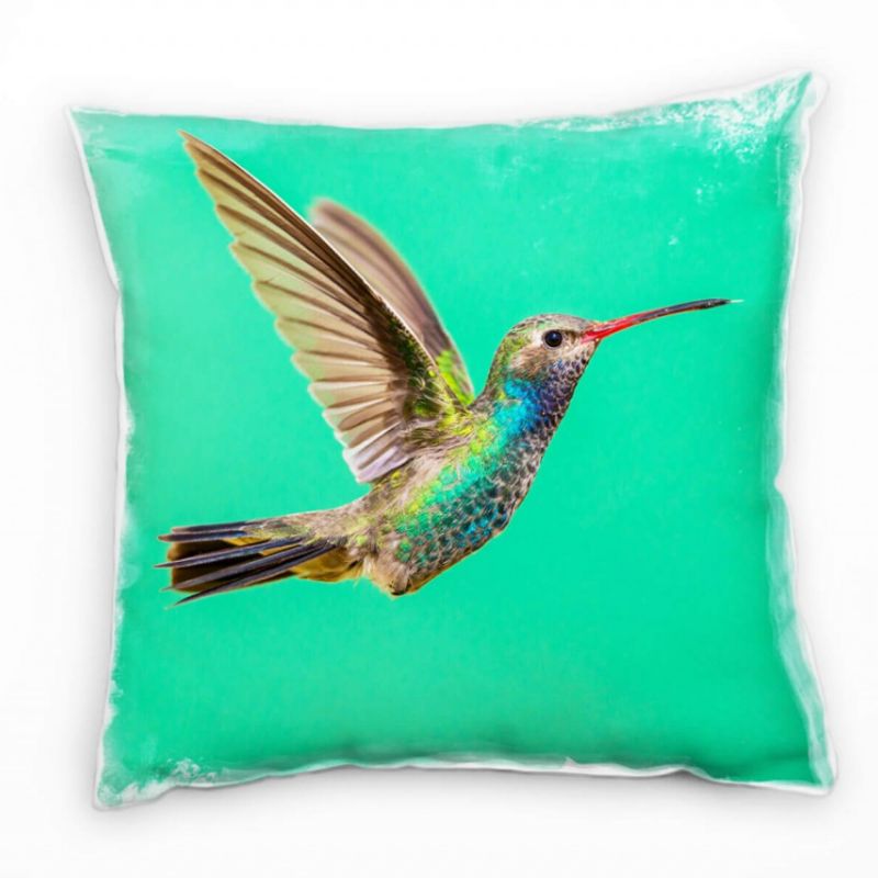 Tiere, fliegender Kolibri, türkis, braun, grün Deko Kissen 40x40cm für Couch Sofa Lounge Zierkissen