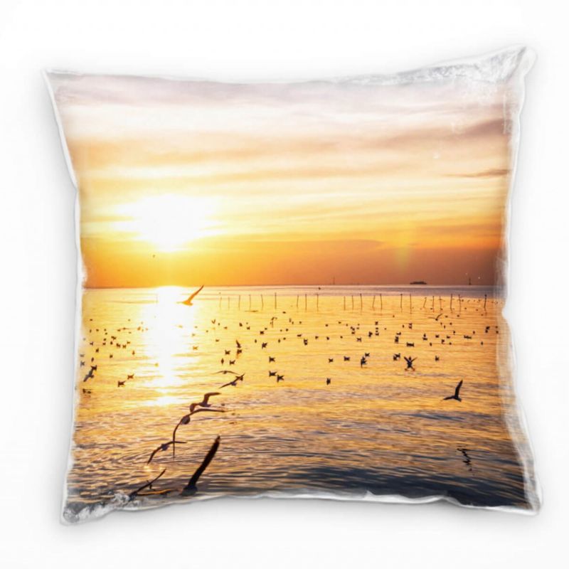 Meer, Sonnenuntergang, Möwen, orange Deko Kissen 40x40cm für Couch Sofa Lounge Zierkissen