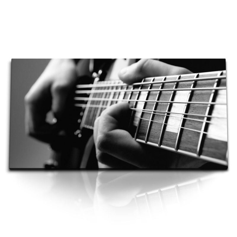 Kunstdruck Bilder 120x60cm Gitarre Gitarrist Schwarz Weiß Kunstvoll