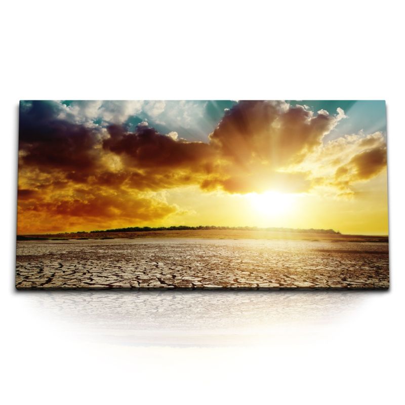 Kunstdruck Bilder 120x60cm Trockener See Sonnenuntergang Wolken Himmel