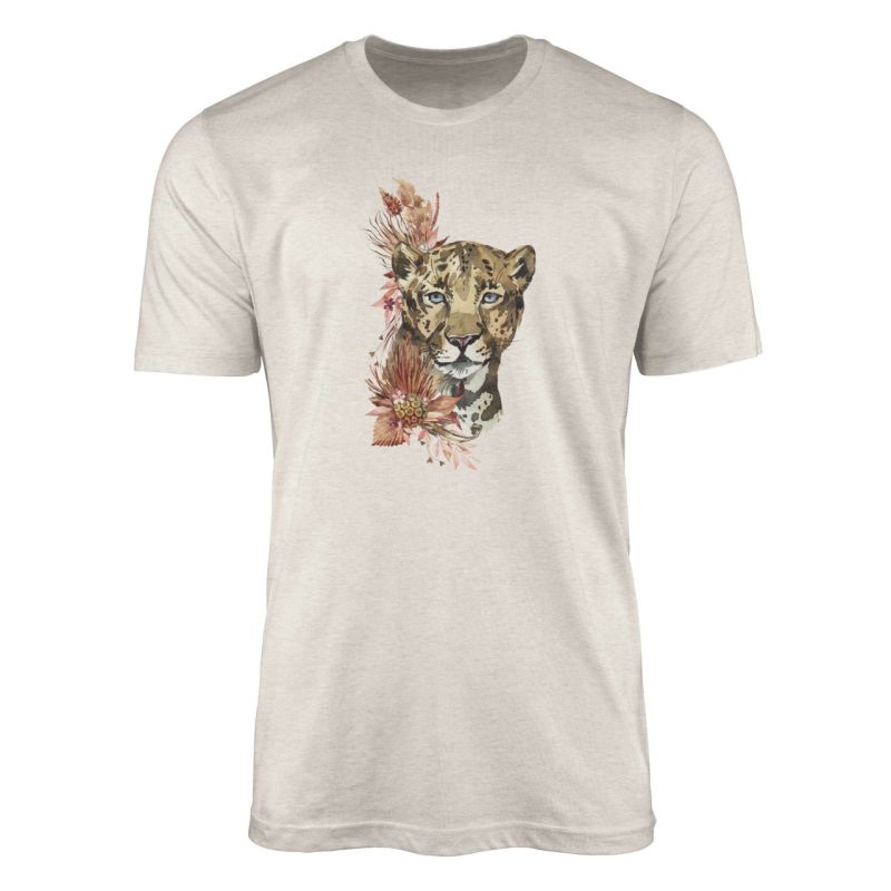 Herren Shirt 100% gekämmte Bio-Baumwolle T-Shirt  Aquarell Jaguar Motiv Nachhaltig Ökomode aus erneu