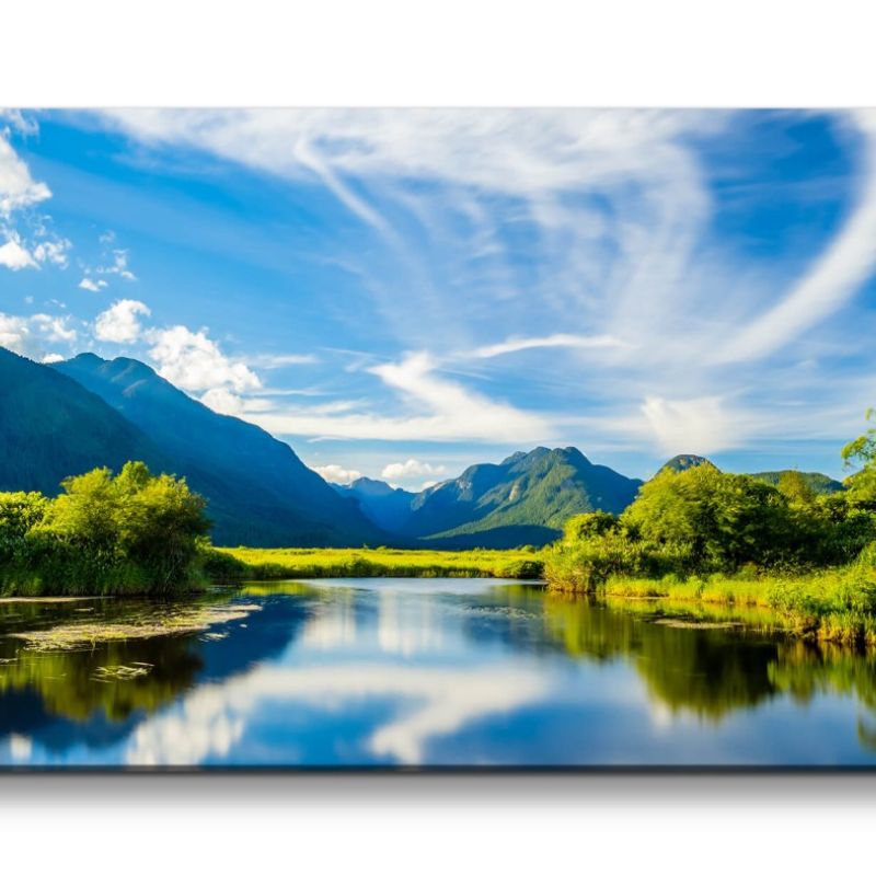 Leinwandbild 120x60cm Unberührte Natur See Berge Himmel Harmonisch Schön