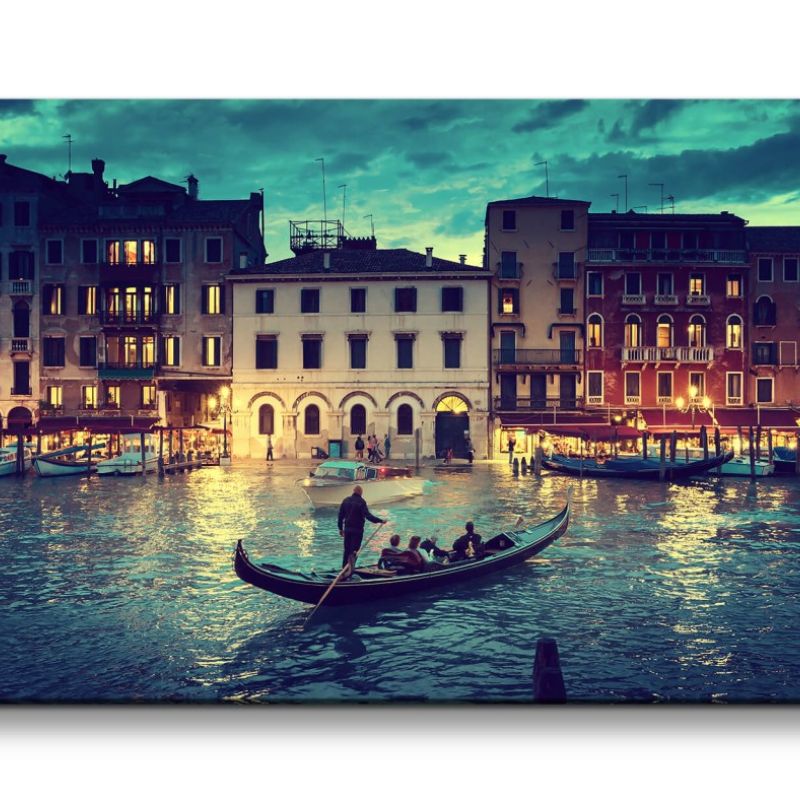 Leinwandbild 120x60cm Venedig Italien Gondel Nacht Nachtlichter Romantisch