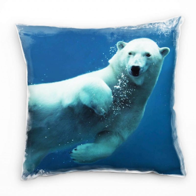 Tiere, blau, türkis, Eisbär, Nah; Unterwasser Deko Kissen 40x40cm für Couch Sofa Lounge Zierkissen