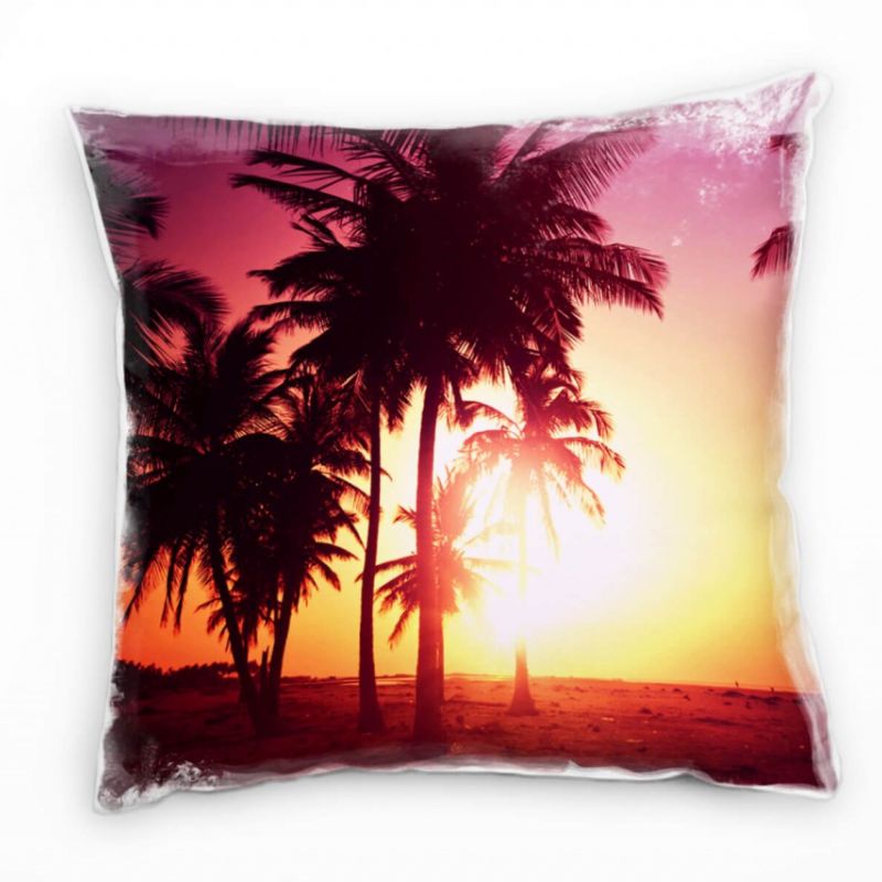 Strand und Meer , Palmen, gelb, bunt, Sonnenuntergang Deko Kissen 40x40cm für Couch Sofa Lounge Zier