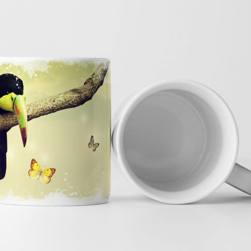 Tasse Geschenk Künstlerische Fotografie – Tukan mit Schmetterlingen und Lichtern