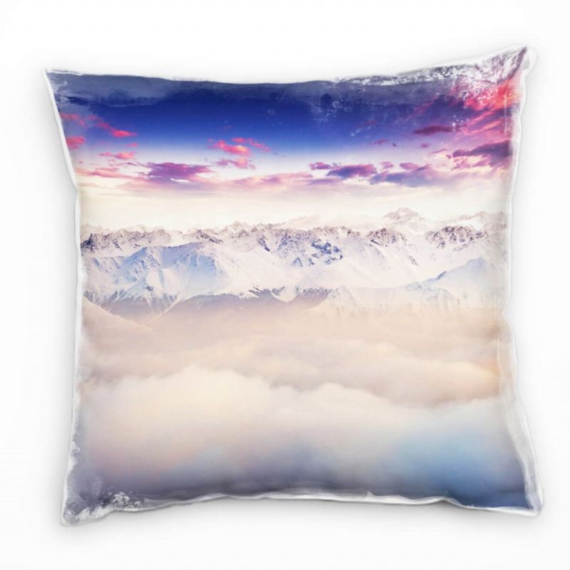 Winter, weiß, blau, schneebedeckte Berge, Wolken Deko Kissen 40x40cm für Couch Sofa Lounge Zierkisse