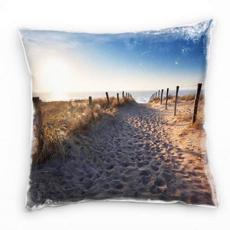 Strand und Meer, Nordsee, Gras, Sonne, beige  Deko Kissen 40x40cm für Couch Sofa Lounge Zierkissen