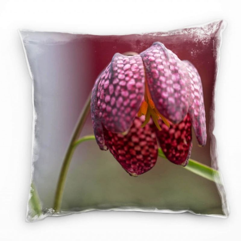 Blumen, Schachblume, grün, rot, rosa Deko Kissen 40x40cm für Couch Sofa Lounge Zierkissen