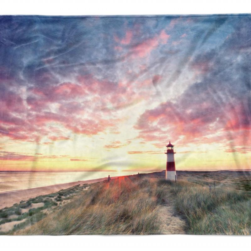 Handtuch Strandhandtuch Saunatuch Kuscheldecke  mit Fotomotiv Ostsee Leuchtturm