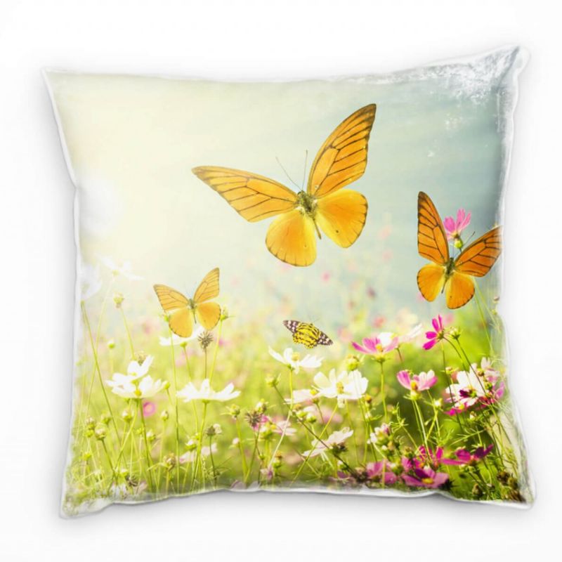 Blumen, Tiere, bunt, Sommer, Schmetterlinge Deko Kissen 40x40cm für Couch Sofa Lounge Zierkissen