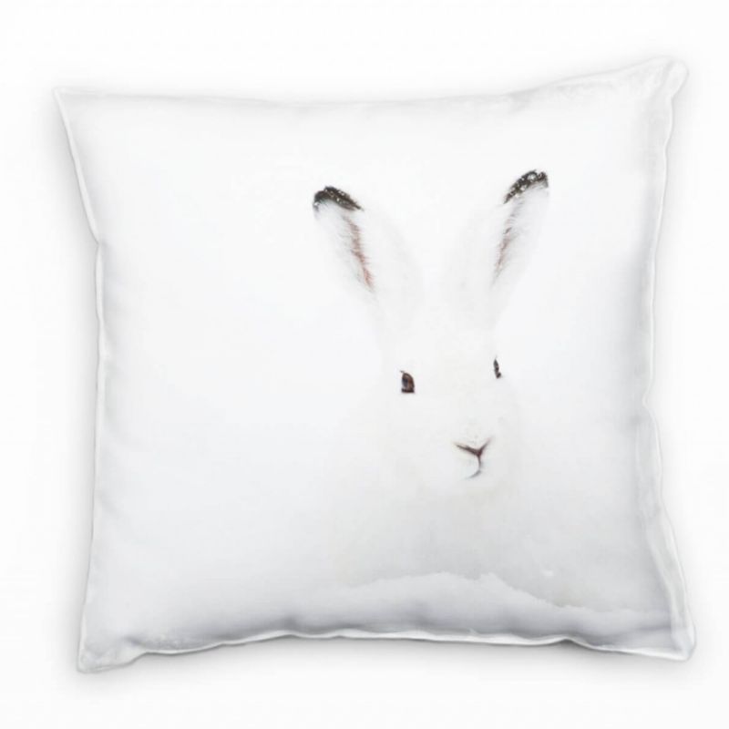 Tiere, weiß, Berghase im Schnee Deko Kissen 40x40cm für Couch Sofa Lounge Zierkissen