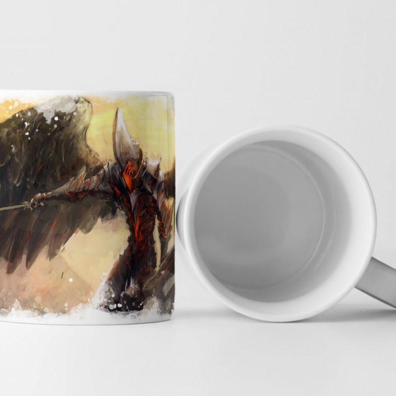 Tasse Geschenk Bild eines apokalyptischen Kriegers mit schwarzen Flügeln