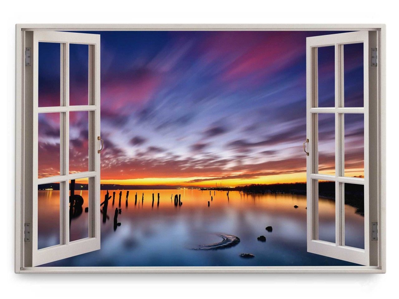 Wandbild 120x80cm Fensterbild Abendrot Meer Sonnenuntergang Horizont