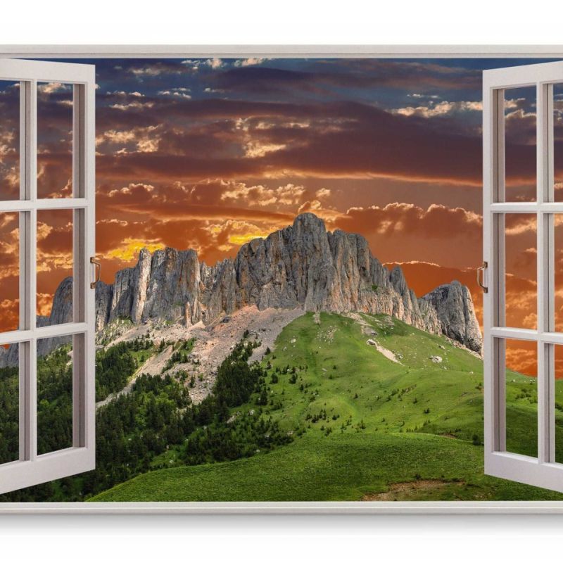 Wandbild 120x80cm Fensterbild Dolomiten Alpen Italien roter Himmel Abendrot