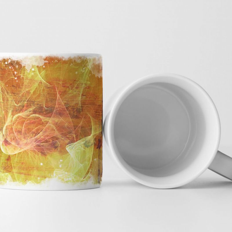 Tasse Geschenk orangefarbene und rote Farbeffekte + gelbe Linien