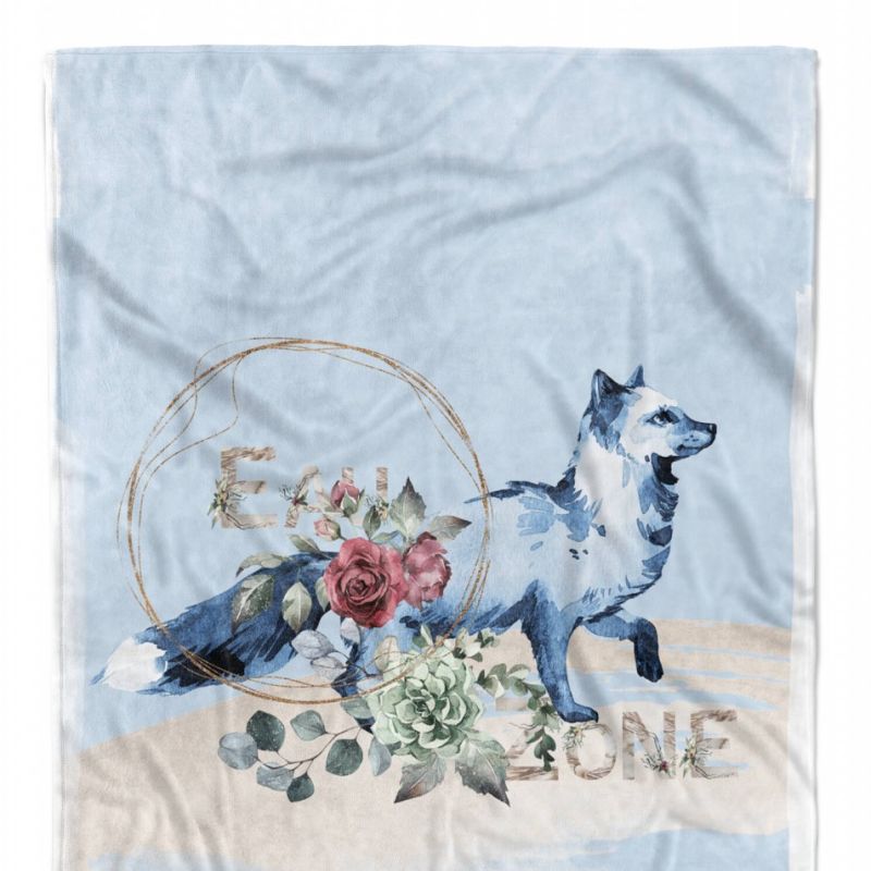 Handtuch Strandhandtuch Saunatuch Kuscheldecke  Fuchs Blau Blumen