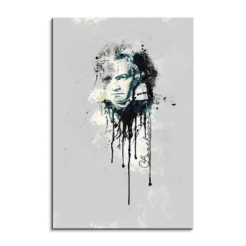 Ludwig van Beethoven 90x60cm Aquarell Art Wandbild auf Leinwand fertig gerahmt Original Sinus Art