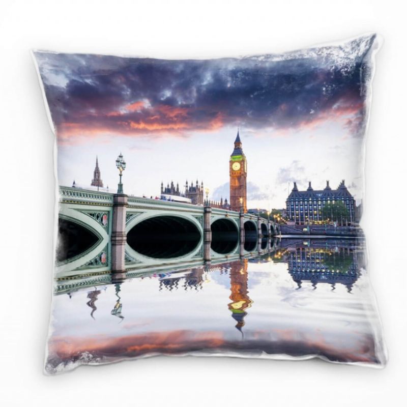 City, London, Wolken, grau, orange Deko Kissen 40x40cm für Couch Sofa Lounge Zierkissen