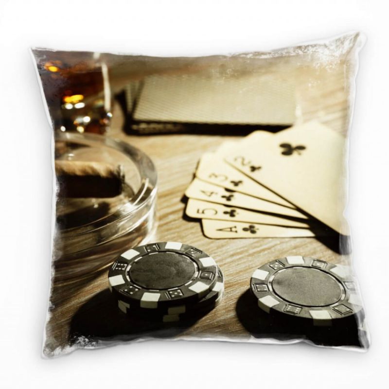 künstlerische Fotografie, Poker, Chips, Zigarre, braun Deko Kissen 40x40cm für Couch Sofa Lounge Zie