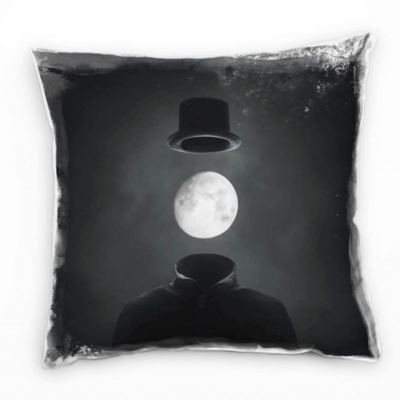 Abstrakt, Mond, Gesicht, Hut, einsamer Mann, grau Deko Kissen 40x40cm für Couch Sofa Lounge Zierkiss