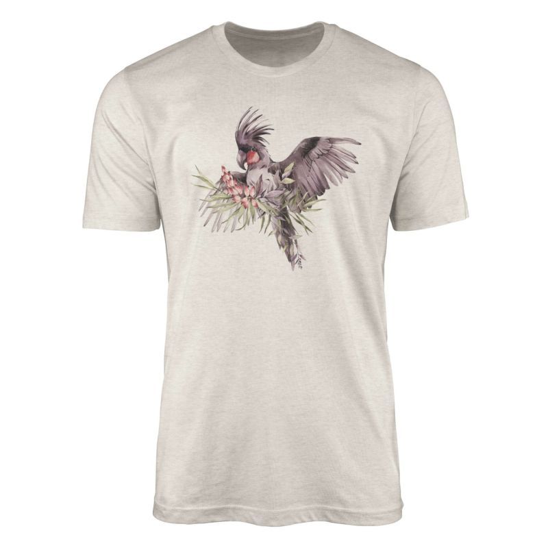 Herren Shirt Organic T-Shirt  Aquarell Motiv Kakadus Bio-Baumwolle Ökomode Nachhaltig Farbe