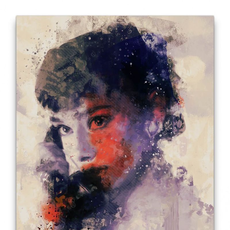 Audrey Hepburn Porträt Abstrakt Kunst Telefon Filmikone Kult 60x90cm Leinwandbild