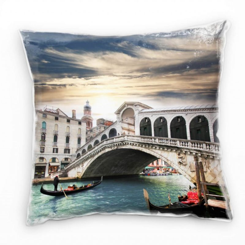 City, türkis, braun, gelb, Venedig, Boote, Brücke, Italien Deko Kissen 40x40cm für Couch Sofa Lounge