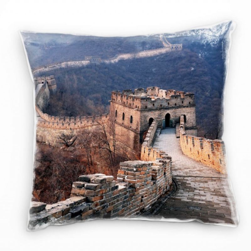 Landschaften, Chinesische Mauer, Wald, Stein, braun Deko Kissen 40x40cm für Couch Sofa Lounge Zierki