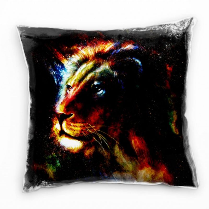 Tiere, Abstrakt, Löwe, bunt Deko Kissen 40x40cm für Couch Sofa Lounge Zierkissen