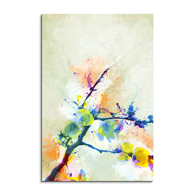 Zweig 90x60cm Aquarell Art Leinwandbild