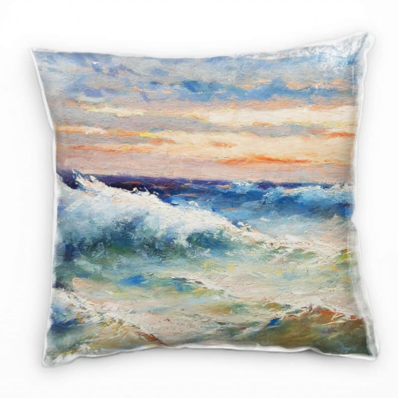 Meer, blau, grün, orange, Wellen, stürmische See, gemalt Deko Kissen 40x40cm für Couch Sofa Lounge Z