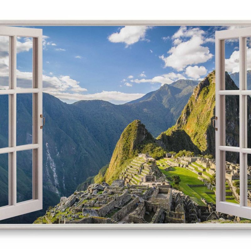 Wandbild 120x80cm Fensterbild Machu Picchu Peru Berge Natur Sonnenuntergang