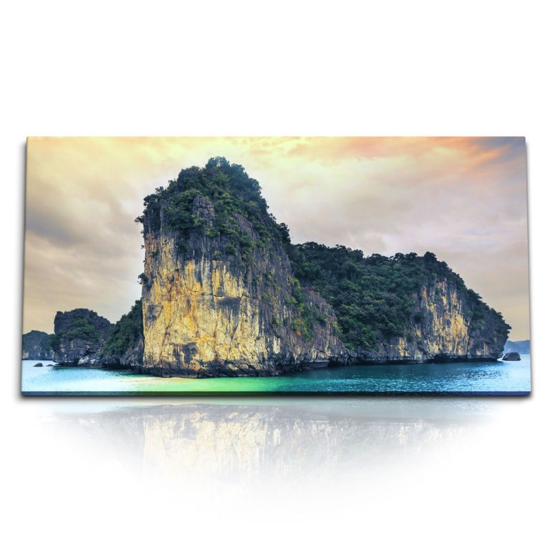 Kunstdruck Bilder 120x60cm Halong Bucht Vietnam Klippen Felsen Meer