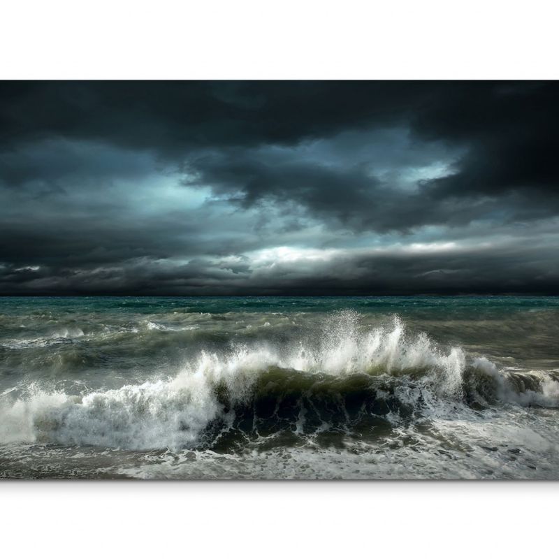 120x80cm Wandbild Meer Ozean Wellen Sturm Gewitter Wolkenhimmel