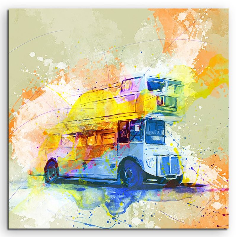 London Bus 60x60cm Aquarell Art Leinwandbild